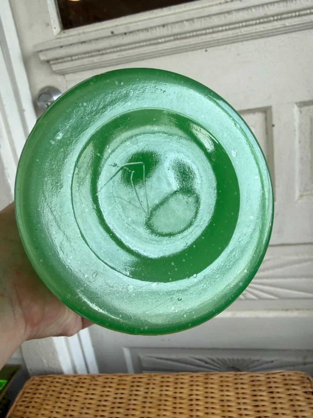 Vintage 50's Jadeite Opaque Green Glass Old Bottle/ Vase Flower Plant Decor